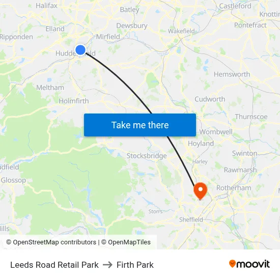 Leeds Road Retail Park to Firth Park map