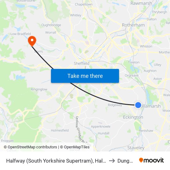 Halfway (South Yorkshire Supertram), Halfway Tram Stop to Dungworth map