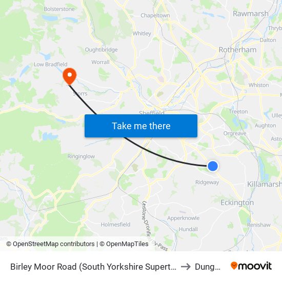 Birley Moor Road From City, Owlthorpe to Dungworth map