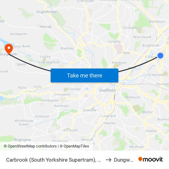 Carbrook (South Yorkshire Supertram), Carbrook to Dungworth map