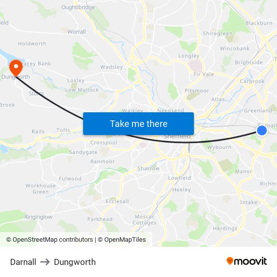 Darnall to Dungworth map