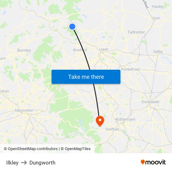 Ilkley to Dungworth map