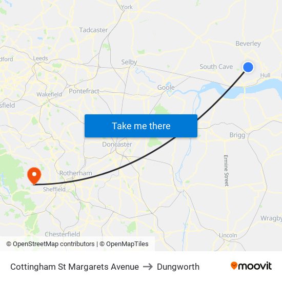 Cottingham St Margarets Avenue to Dungworth map