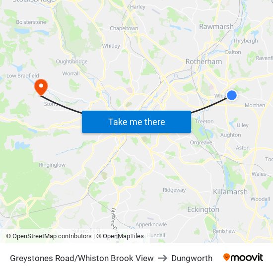 Greystones Road/Whiston Brook View to Dungworth map