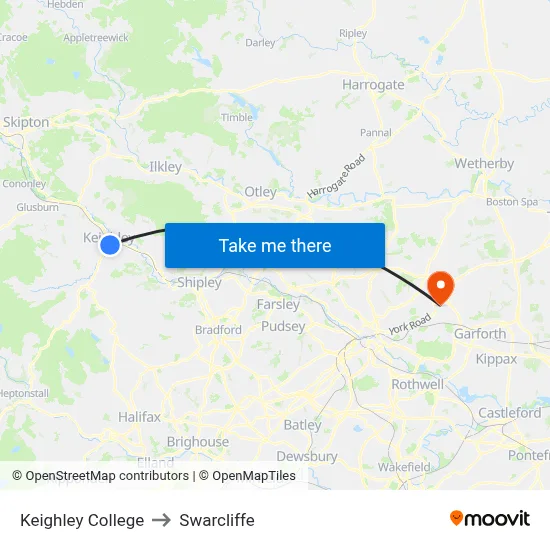 Keighley College to Swarcliffe map