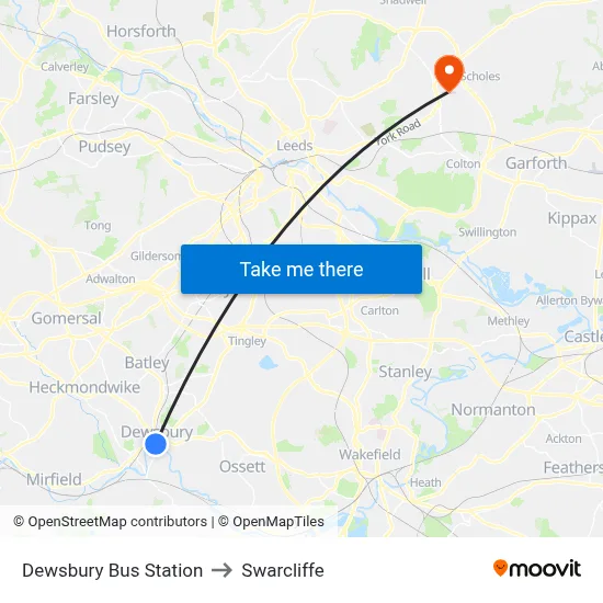 Dewsbury Bus Station to Swarcliffe map