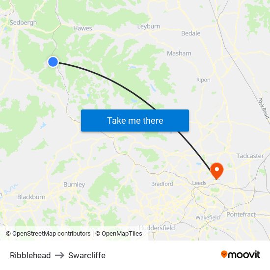 Ribblehead to Swarcliffe map