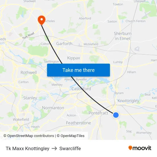 Tk Maxx Knottingley to Swarcliffe map