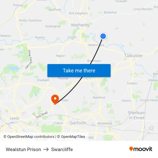 Wealstun Prison to Swarcliffe map