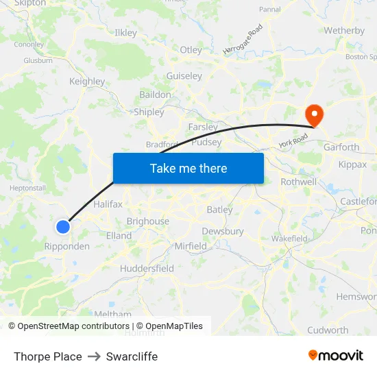 Thorpe Place to Swarcliffe map