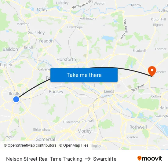 Nelson Street Real Time Tracking to Swarcliffe map