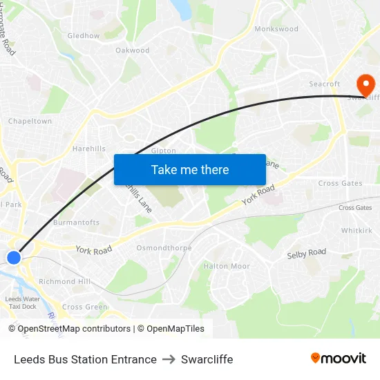 Leeds Bus Station Entrance to Swarcliffe map