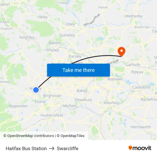 Halifax Bus Station to Swarcliffe map