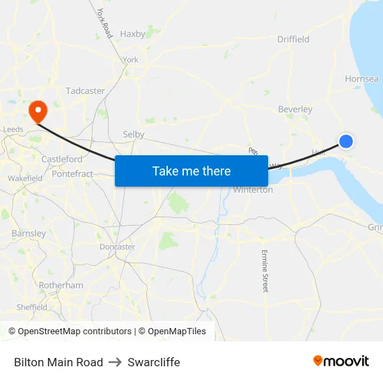 Bilton Main Road to Swarcliffe map