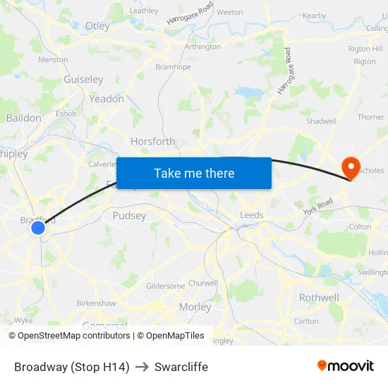 Broadway (Stop H14) to Swarcliffe map