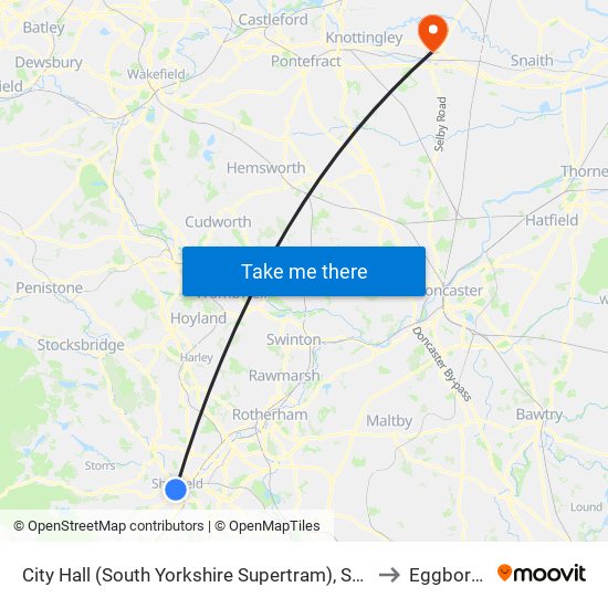 City Hall To Cathedral, Sheffield Centre to Eggborough map