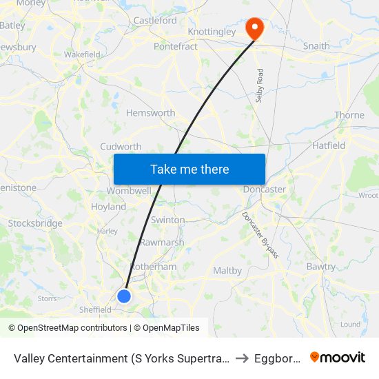 Valley Centertainment (S Yorks Supertram), Carbrook to Eggborough map