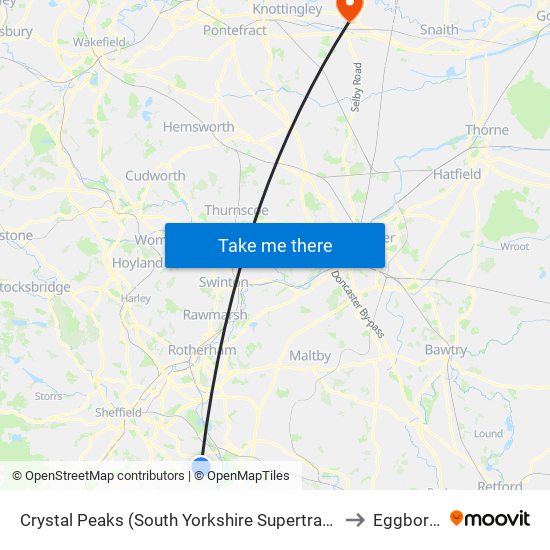 Crystal Peaks (South Yorkshire Supertram), Crystal Peaks to Eggborough map