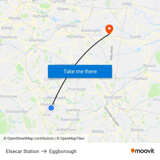 Elsecar Station to Eggborough map