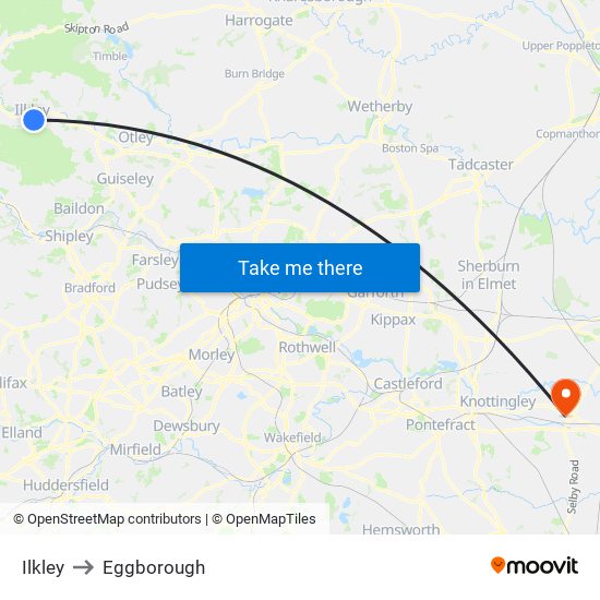 Ilkley to Eggborough map