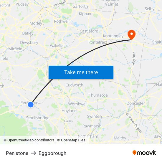 Penistone to Eggborough map