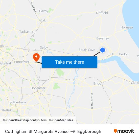 Cottingham St Margarets Avenue to Eggborough map