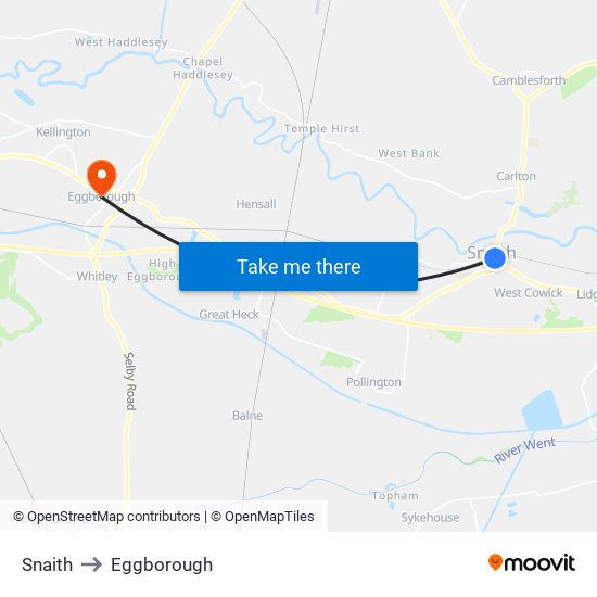 Snaith to Eggborough map