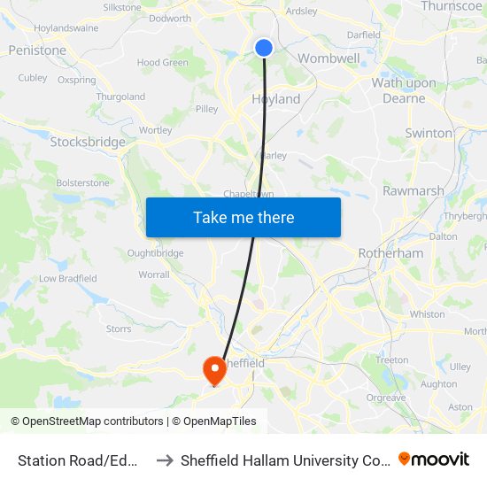 Station Road/Edmunds Road to Sheffield Hallam University Collegiate Campus map