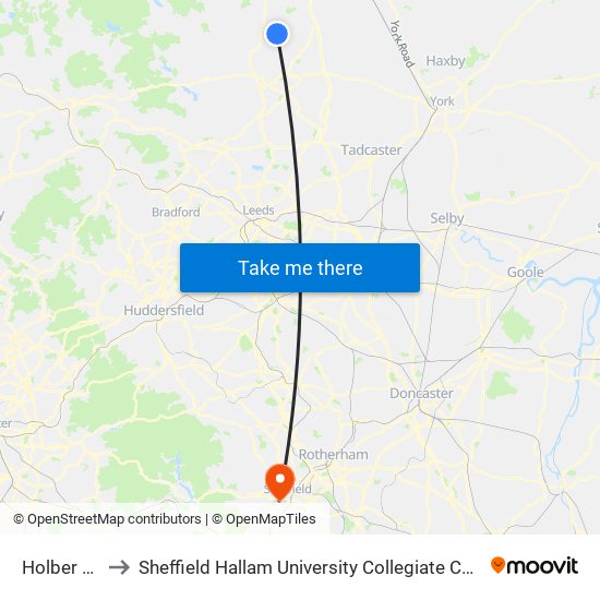 Holber Hill to Sheffield Hallam University Collegiate Campus map