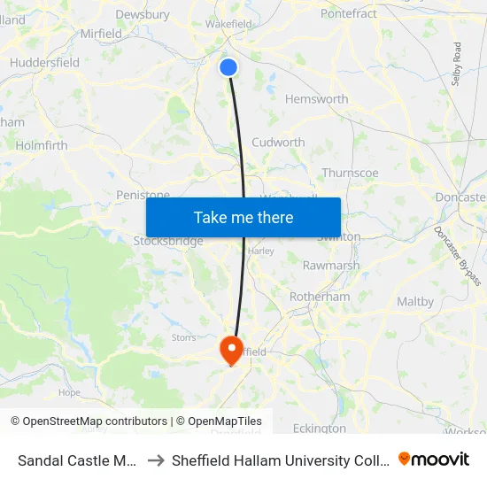 Sandal Castle Med Centre to Sheffield Hallam University Collegiate Campus map