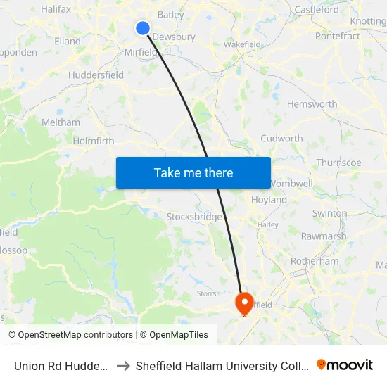Union Rd Huddersfield Rd to Sheffield Hallam University Collegiate Campus map