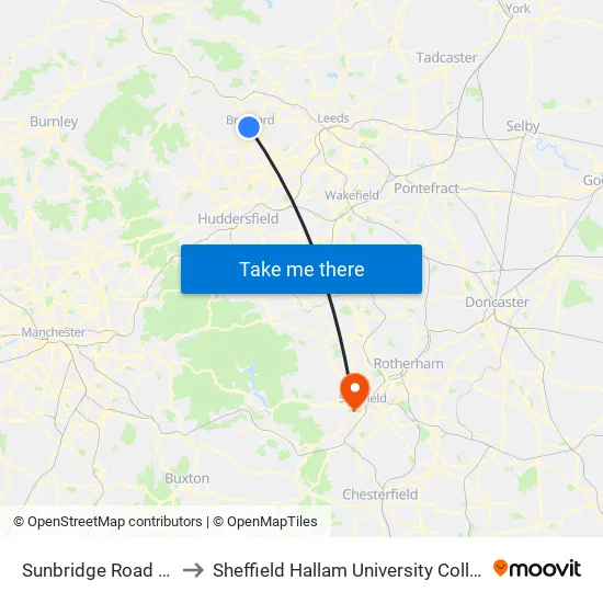 Sunbridge Road (Stop S1) to Sheffield Hallam University Collegiate Campus map