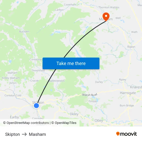 Skipton to Masham map
