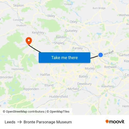 Leeds to Bronte Parsonage Museum map