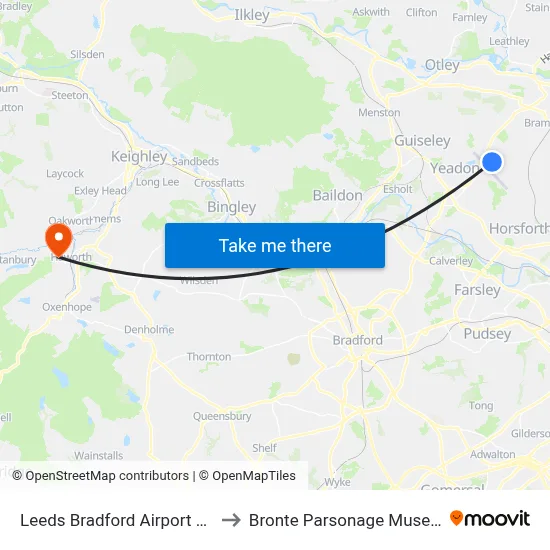 Leeds Bradford Airport LBA to Bronte Parsonage Museum map