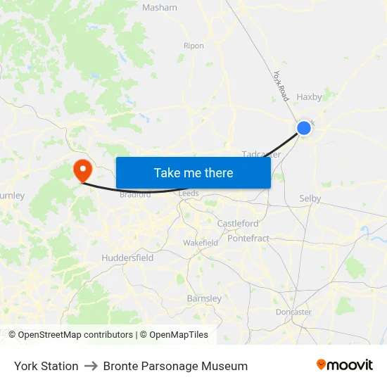 York Station to Bronte Parsonage Museum map