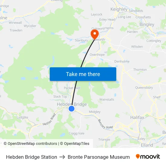 Railway Station to Bronte Parsonage Museum map