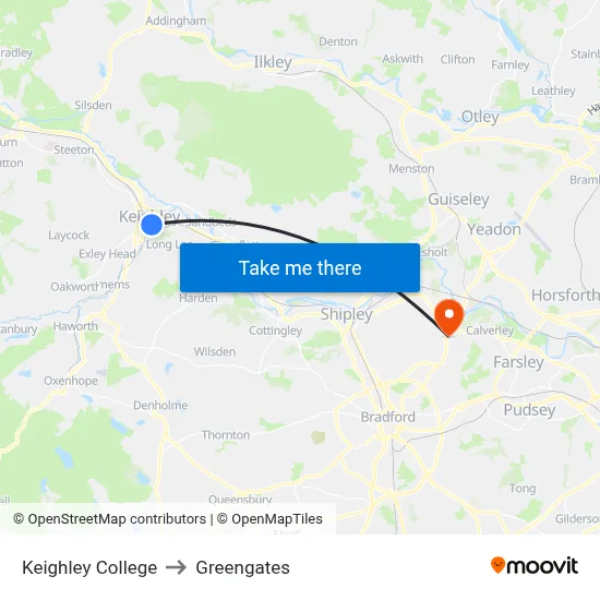 Keighley College to Greengates map
