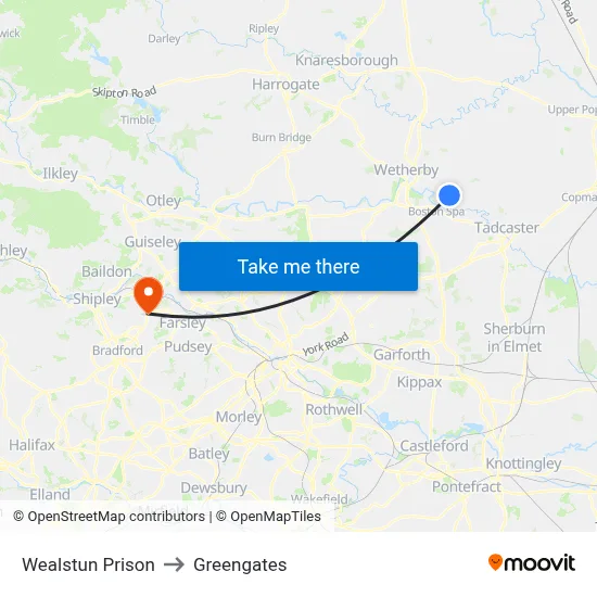 Wealstun Prison to Greengates map