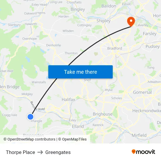 Thorpe Place to Greengates map