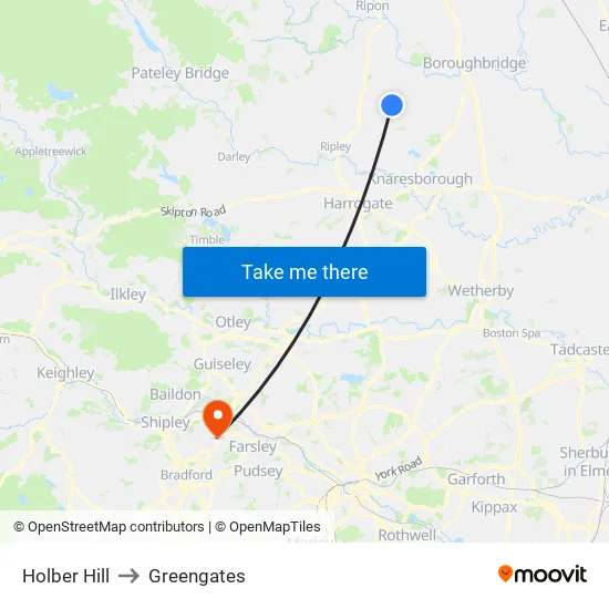 Holber Hill to Greengates map