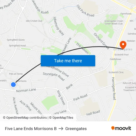 Five Lane Ends Morrisons B to Greengates map