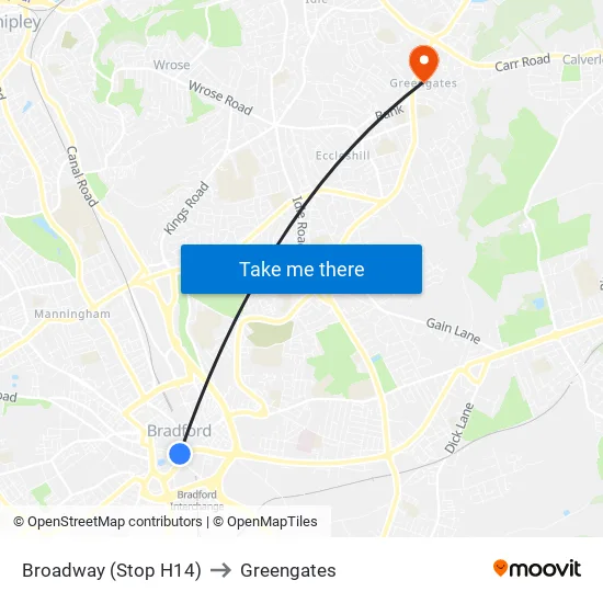 Broadway (Stop H14) to Greengates map