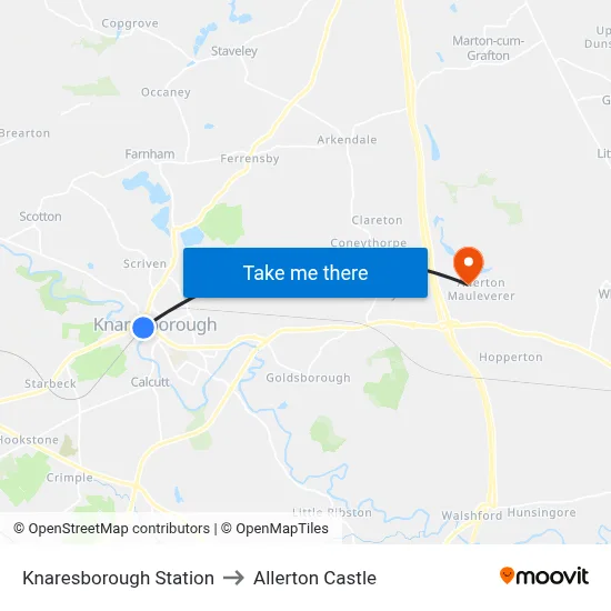 Knaresborough Station to Allerton Castle map