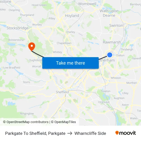 Parkgate To Sheffield, Parkgate to Wharncliffe Side map