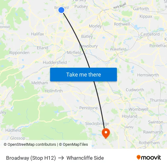 Broadway (Stop H12) to Wharncliffe Side map