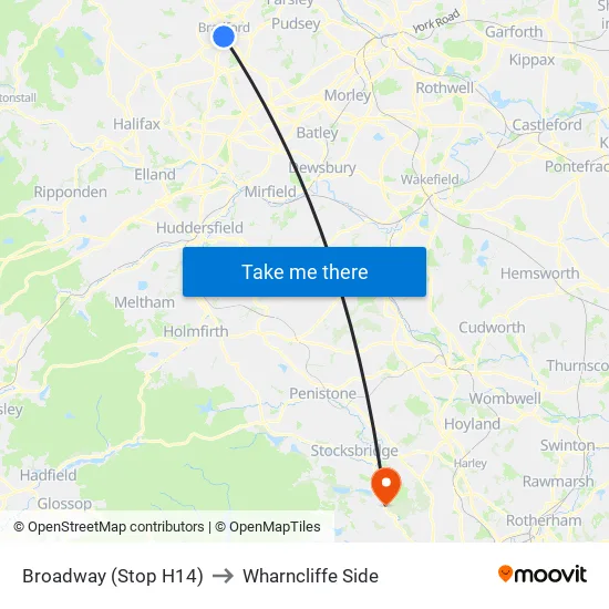 Broadway (Stop H14) to Wharncliffe Side map