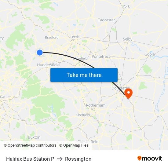 Halifax Bus Station P to Rossington map