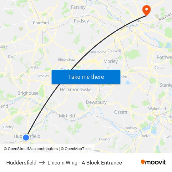 Huddersfield to Lincoln Wing - A Block Entrance map