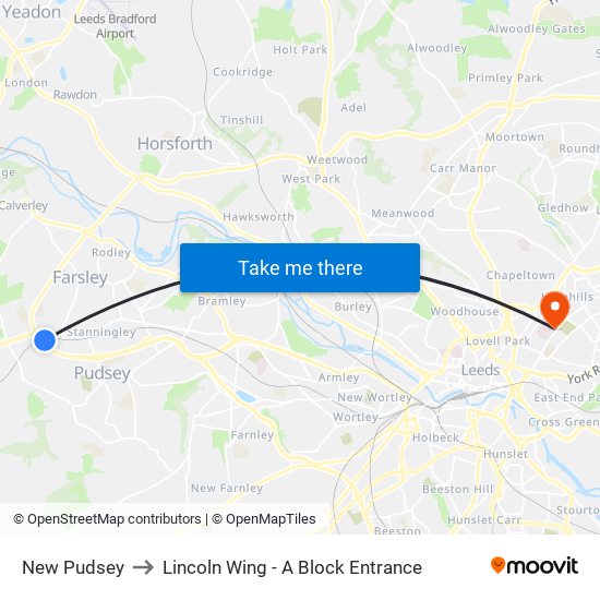 New Pudsey to Lincoln Wing - A Block Entrance map